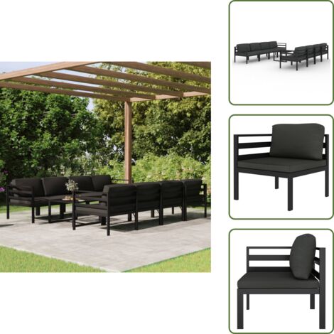 Cojines para jardín - vidaXL Set muebles de jardín 9 pzas y cojines aluminio gris antracita - Muebles modulares