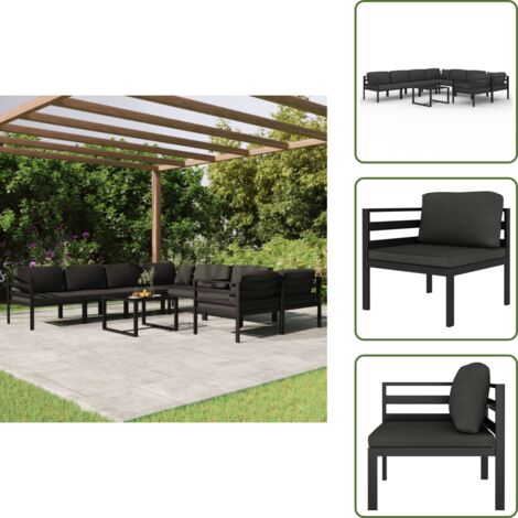 Cojines para jardín - vidaXL Set muebles de jardín 9 pzas y cojines aluminio gris antracita - Muebles modulares
