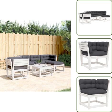 Cojines para muebles - vidaXL Set muebles jardín 5 pzas con cojines madera maciza pino blanco - Muebles modulares