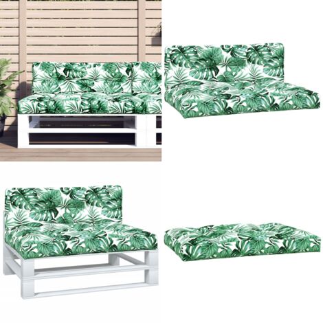 Cojines para palets 2 unidades tela estampado de hojas - Cojines para patio - Cojines para exterior