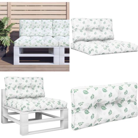 Cojines para palets 2 unidades tela estampado de hojas - Cojines para patio - Cojines para salón