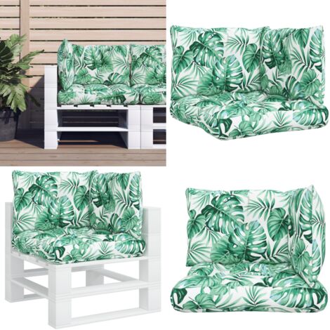 Cojines para palets 3 unidades tela estampado de hojas - Cojines para patio - Cojines para casa