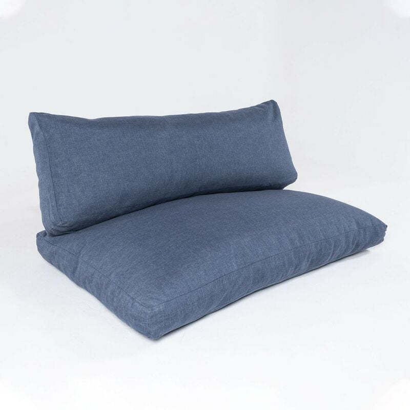 Edenjardin Cojines - Coussin d'assise et de dossier palette, housse amovible, polyester 250 gr, coloris bleu oléfine, 120x80x16 et 120x42x16