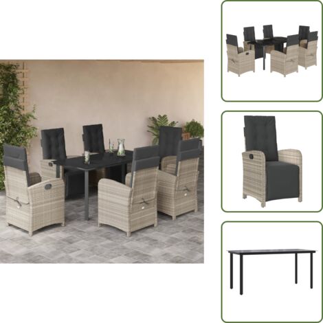 Cojines para respaldo - vidaXL Set comedor jardín 7 pzas y cojines ratán sintético gris claro - Mesa de jardín