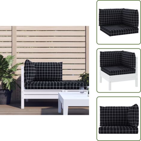 Cojines para salón - vidaXL Cojines para palés 3 piezas tela Oxford a cuadros negros - Cojines de exterior