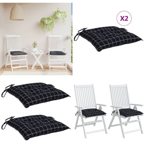 Cojines para silla 2 uds tela a cuadros negro 40x40x7 cm - Cojines de jardín - Cojines de exterior