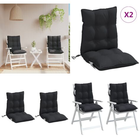 Cojines para silla con respaldo bajo 2 uds tela Oxford negro - Cojines de jardín - Cojines para patio