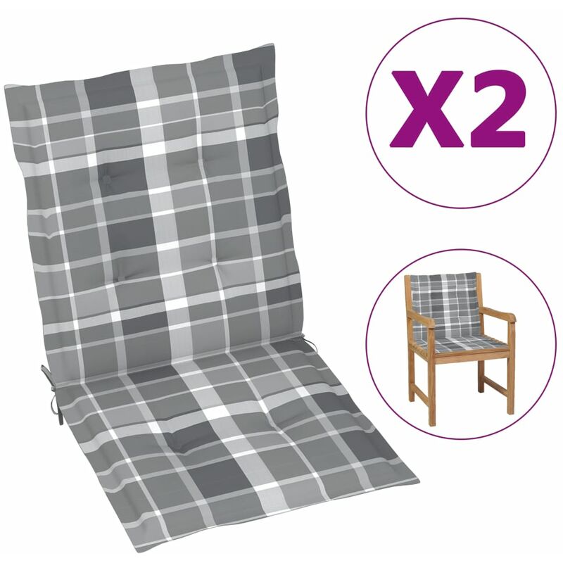 

Cojines para silla de jardín 2 uds a cuadros gris 100x50x4 cm