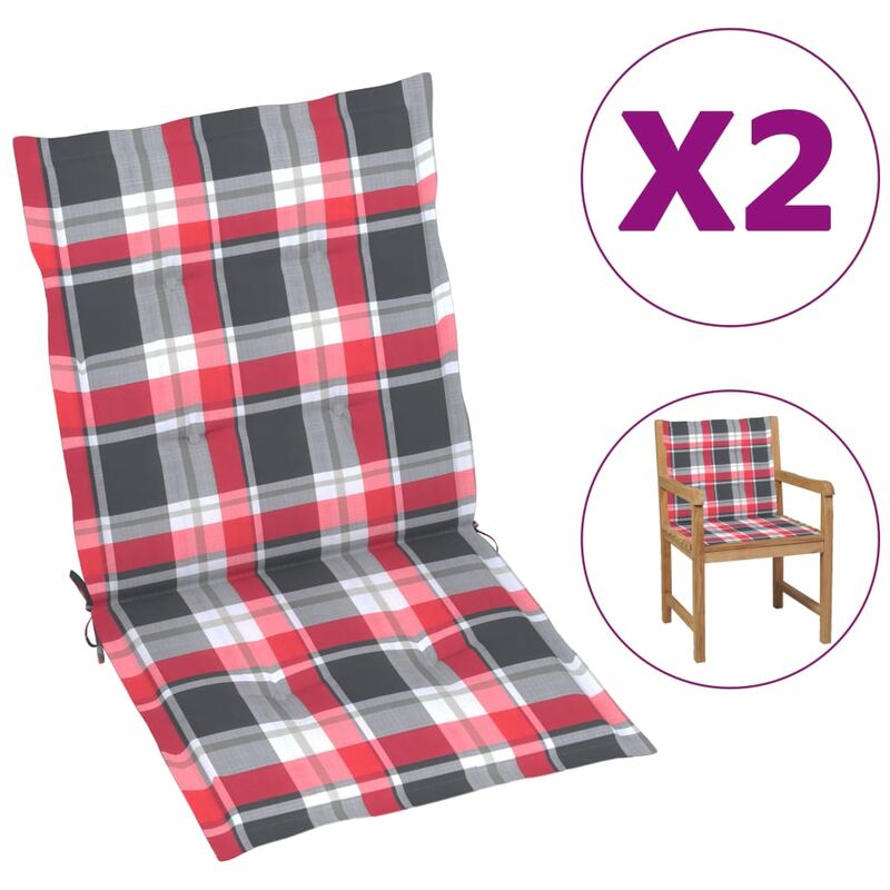 

Cojines para silla de jardín 2 uds a cuadros rojo 100x50x4 cm