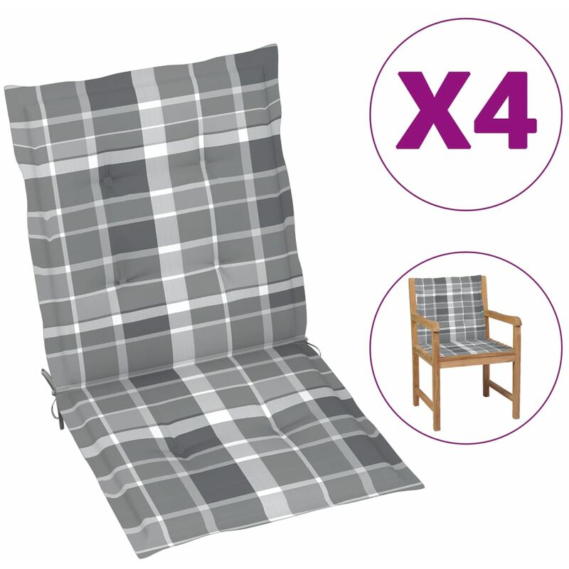 

Cojines para silla de jardín 4 uds a cuadros gris 100x50x4 cm