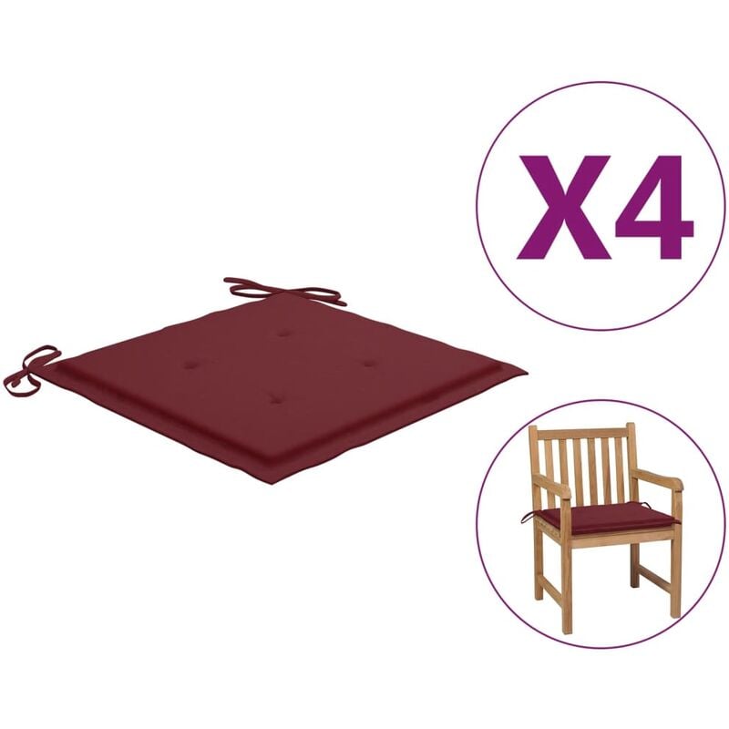 

Cojines para silla de jardín 4 uds tela rojo tinto 50x50x4 cm