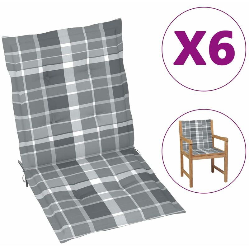

Cojines para silla de jardín 6 uds a cuadros gris 100x50x4 cm