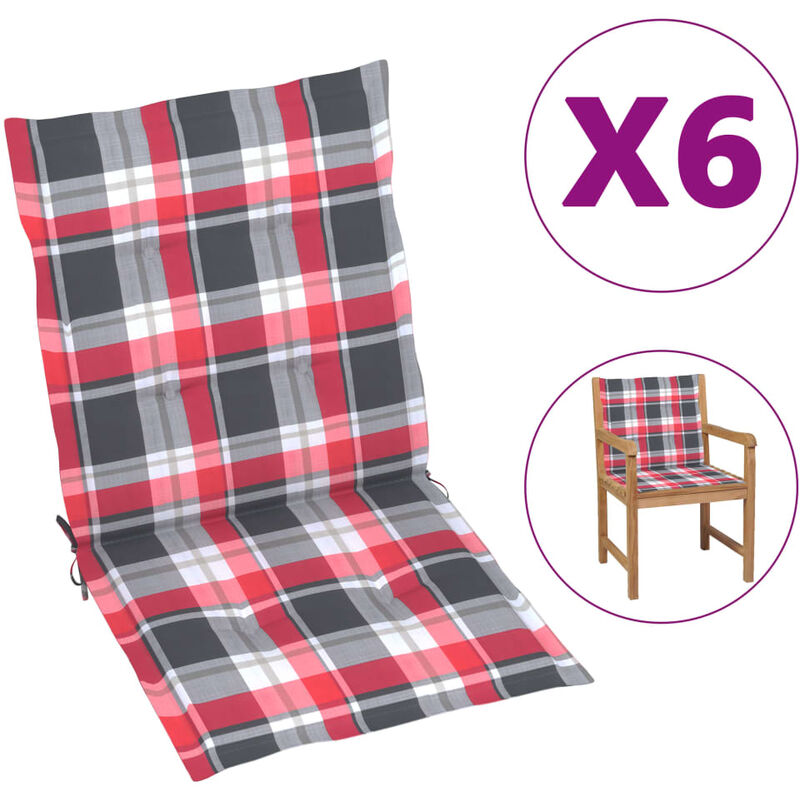 

Cojines para silla de jardín 6 uds a cuadros rojo 100x50x4 cm