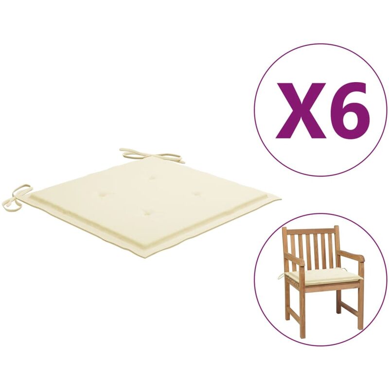 

Cojines para silla de jardín 6 uds tela color crema 50x50x4 cm