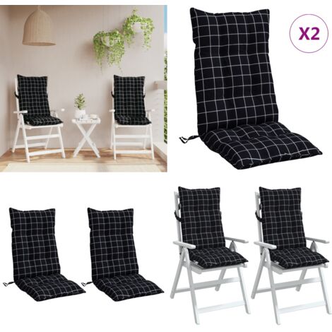 Cojines para silla respaldo alto 2 uds tela a cuadros negro - Cojines para jardín - Cojines para patio