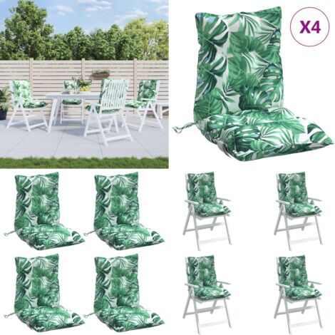 Cojines para silla respaldo bajo 4 uds tela estampado de hojas - Cojines para jardín - Cojines para patio