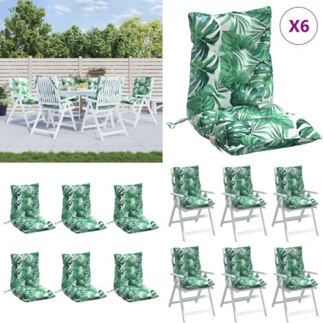 Cojines para silla respaldo bajo 6 uds tela estampado de hojas - Cojines para jardín - Cojines para patio