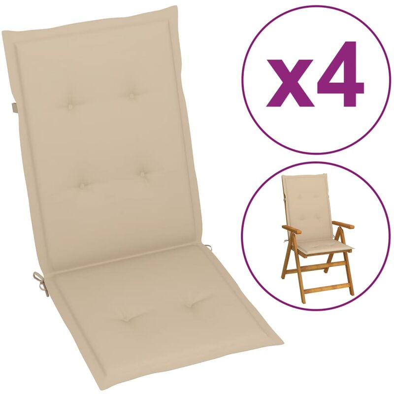 

Cojines para sillas de jardín 4 unidades beige 120x50x4 cm