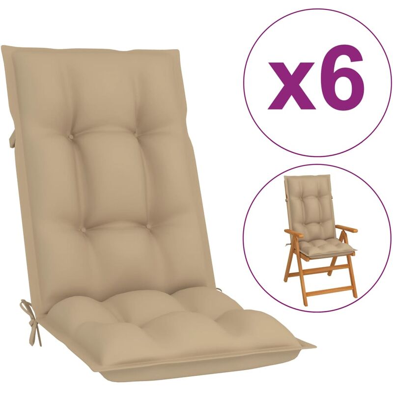 

Cojines para sillas de jardín 6 uds beige 120x50x7 cm