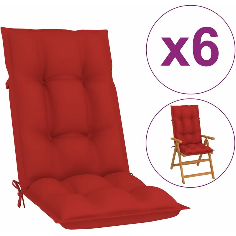 

Cojines para sillas de jardín 6 uds rojo 120x50x7 cm