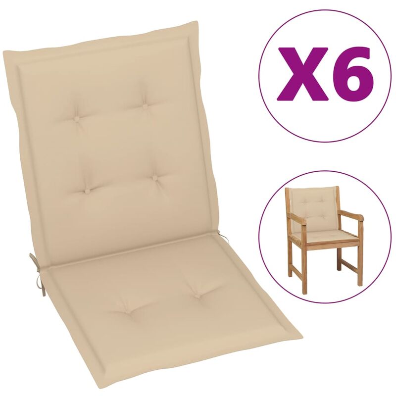 

Cojines para sillas de jardín 6 unidades beige 100x50x4 cm