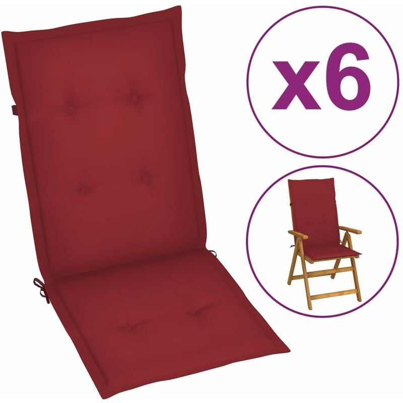 

Cojines para sillas de jardín 6 unidades rojo tinto 120x50x4 cm