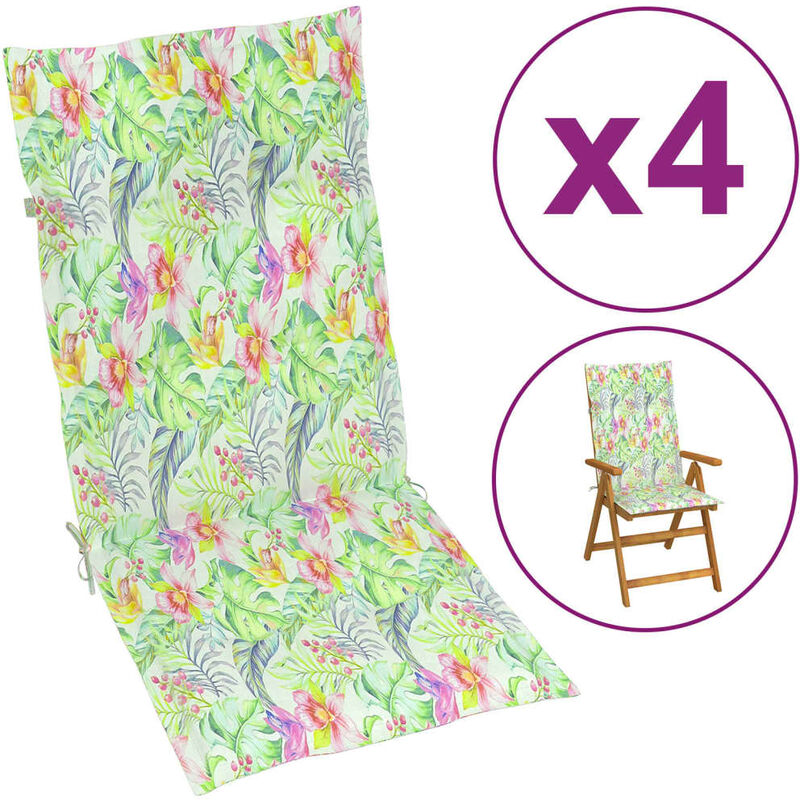 

Cojines para sillas de jardín 4 uds estampado hojas 120x50x4 cm - Multicolor