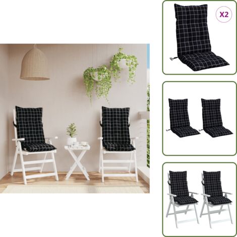 Cojines para sillas de oficina - vidaXL Cojines para silla respaldo alto 2 uds tela a cuadros negro - Cojines para exteriores