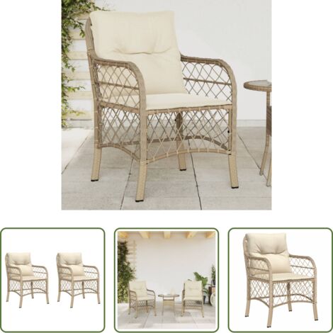 Cojines para sillas -  Sillones de jardín con cojines 2 uds ratán sintético beige