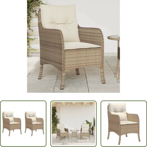 Cojines para sillas -  Sillones de jardín con cojines 2 uds ratán sintético beige