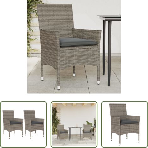 Cojines para sillas -  Sillones de jardín con cojines 2 uds ratán sintético gris