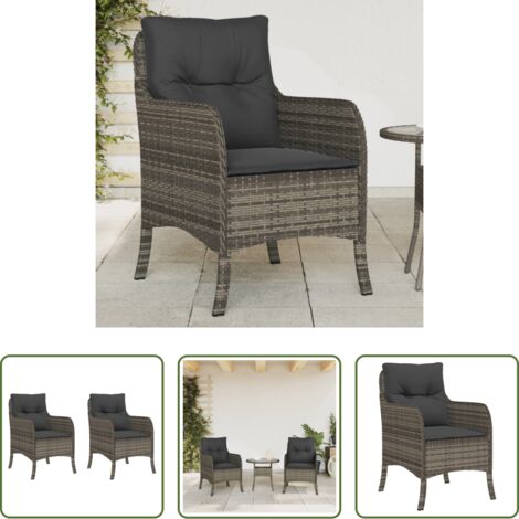 Cojines para sillas -  Sillones de jardín con cojines 2 uds ratán sintético gris