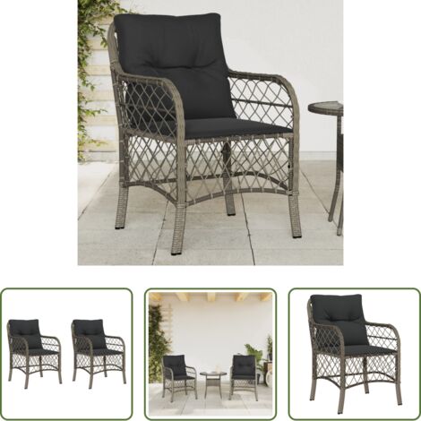 Cojines para sillas -  Sillones de jardín con cojines 2 uds ratán sintético gris