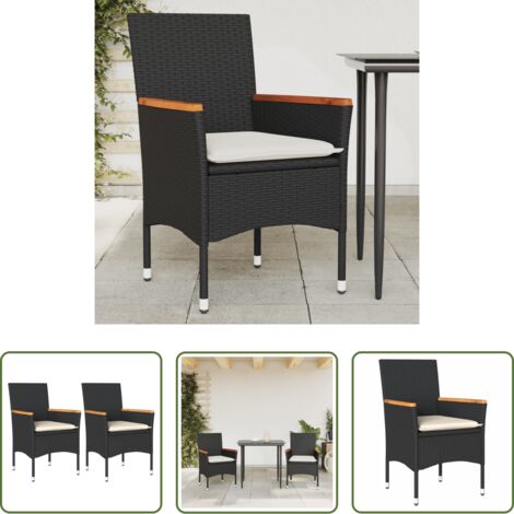 Cojines para sillas -  Sillones de jardín con cojines 2 uds ratán sintético negro