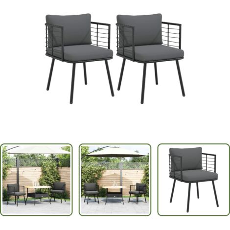 Cojines para sillas -  Sillones de jardín con cojines 2 uds ratán sintético negro