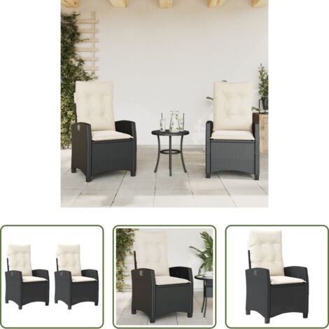 Cojines para sillas -  Sillones reclinable jardín cojines 2 uds ratán sintético negro
