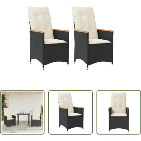 Cojines para sillas -  Sillones reclinable jardín cojines 2 uds ratán sintético negro