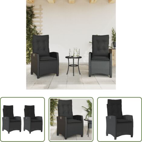 Cojines para sillas -  Sillones reclinable jardín cojines 2 uds ratán sintético negro