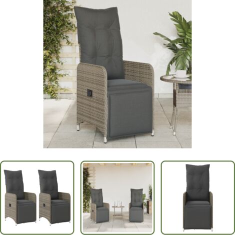 Cojines para sillas -  Sillones reclinable jardín y cojines 2 uds ratán sintético gris