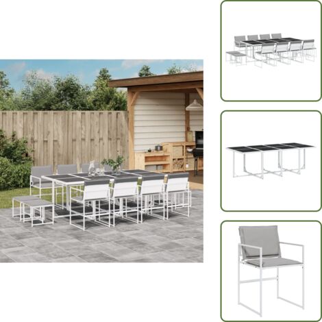 Cojines para sillas - vidaXL Juego de comedor de jardín 13 pzas con cojines textilene blanco - Muebles de exterior