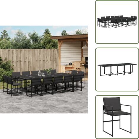 Cojines para sillas - vidaXL Juego de comedor de jardín 15 pzas con cojines textileno negro - Muebles de exterior