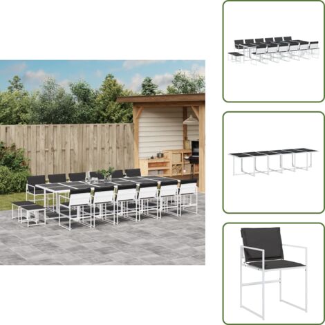 Cojines para sillas - vidaXL Juego de comedor de jardín 17 pzas con cojines textilene blanco - Muebles de exterior
