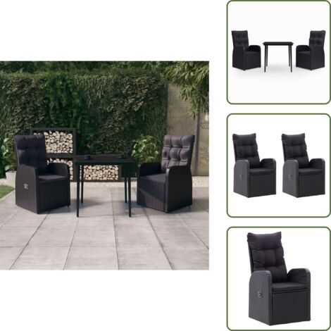 Cojines para sillas - vidaXL Juego de comedor de jardín 3 piezas con cojines negro - Comedor exterior