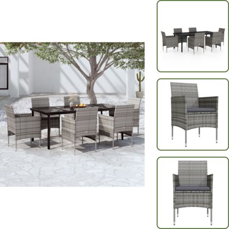 Cojines para sillas - vidaXL Juego de comedor de jardín 7 piezas con cojines gris y negro - Comedor exterior
