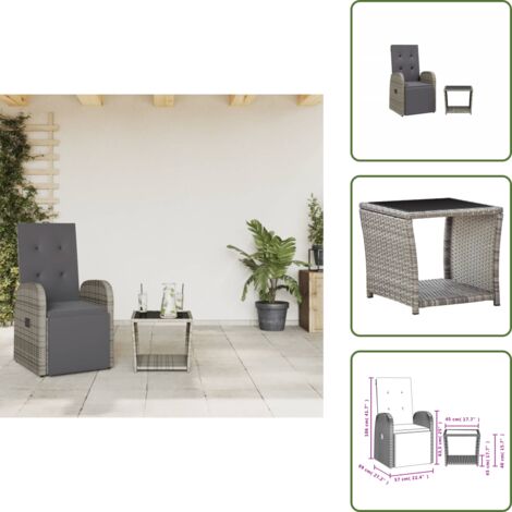 Cojines para sillas - vidaXL Juego de comedor jardín 2 pzas con cojines ratán sintético gris - Muebles de exterior