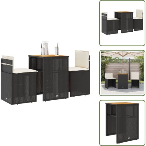 Cojines para sillas - vidaXL Mesita y sillas con cojines 3 piezas ratán sintético negro - Muebles de exterior