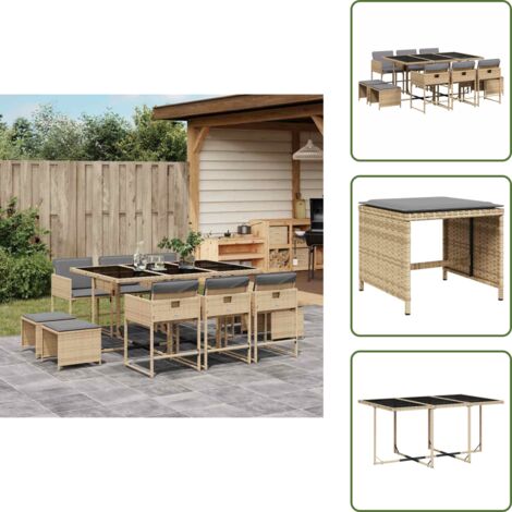 Cojines para sillas - vidaXL Set comedor de jardín 11 pzas con cojines ratán sintético beige - Cojines para taburetes