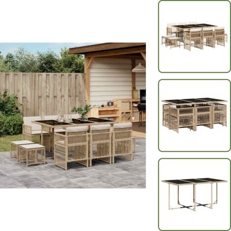 Cojines para sillas - vidaXL Set comedor de jardín 11 pzas con cojines ratán sintético beige - Muebles de exterior