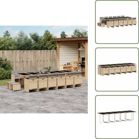 Cojines para sillas - vidaXL Set comedor de jardín 17 pzas con cojines ratán sintético beige - Cojines para taburetes