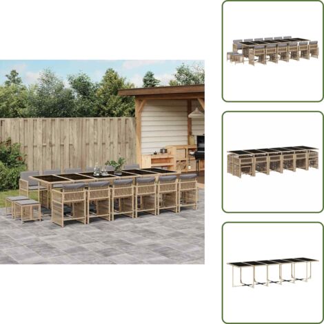 Cojines para sillas - vidaXL Set comedor de jardín 17 pzas con cojines ratán sintético beige - Mesa de jardín